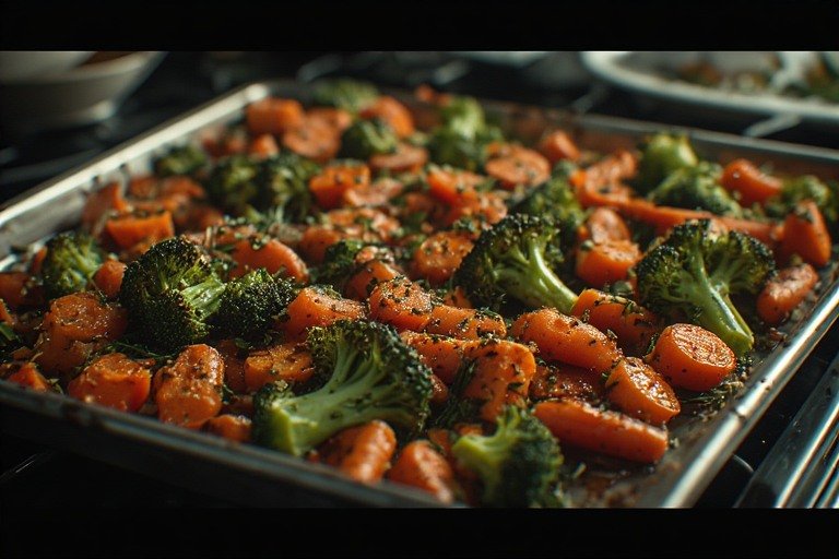 oven roasted carrots and broccoli