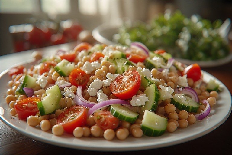 chick pea tomato and cucumber Gluten-Free Salad