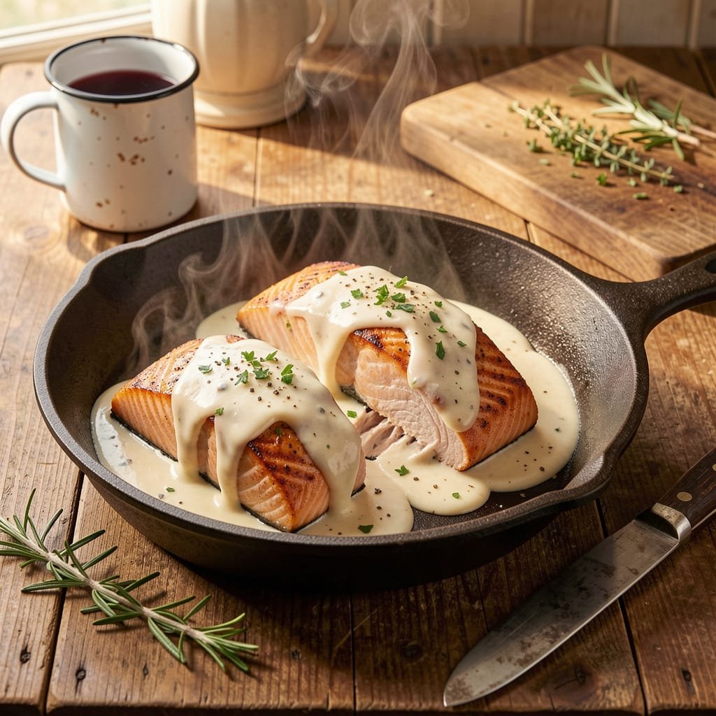 Master the art of pan-searing fish with this simple, high-protein, zero-carb creamy garlic salmon recipe perfect for beginners.