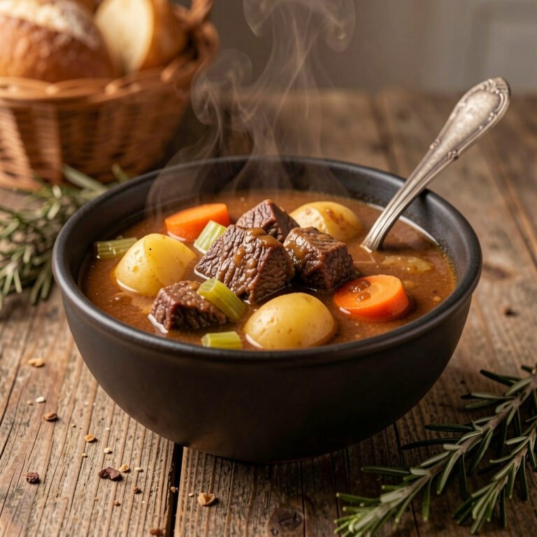 Easy Gluten-Free Beef Stew in a rustic serving bowl